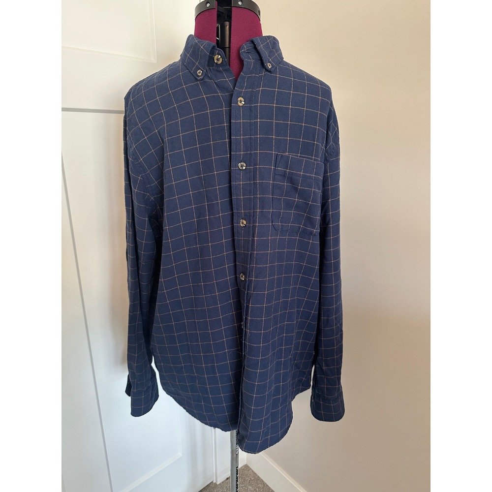 Christian Lacroix Mens XL Navy Windowpane Plaid Button Down Shirt Modern Fit